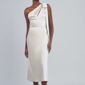 Amsale Bow Trim One Shoulder Midi Dress - white - size 0 - NWOT